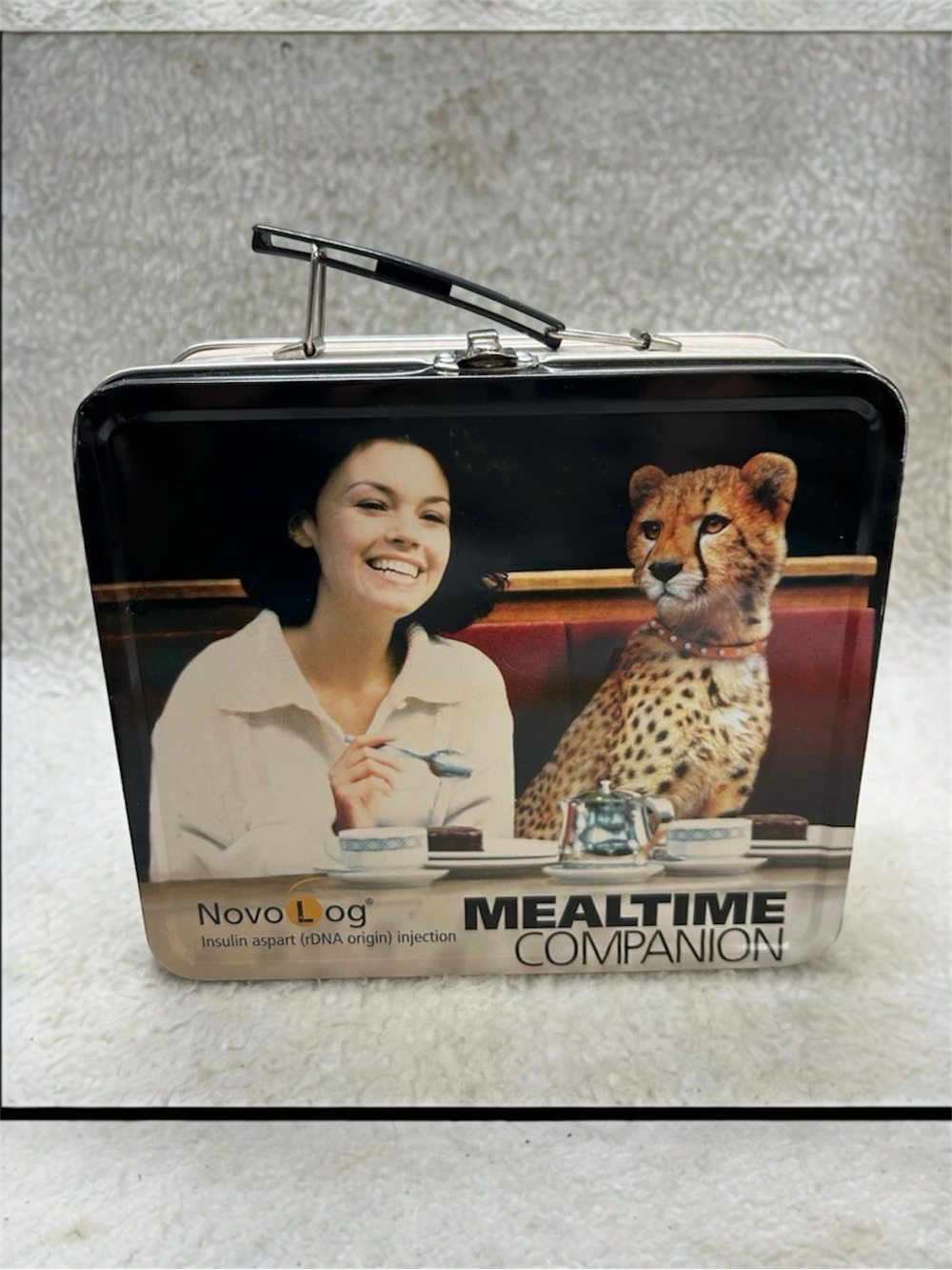 Vintage Mealtime Companion Cheetah Metal Lunch Box Tin Promotional storage